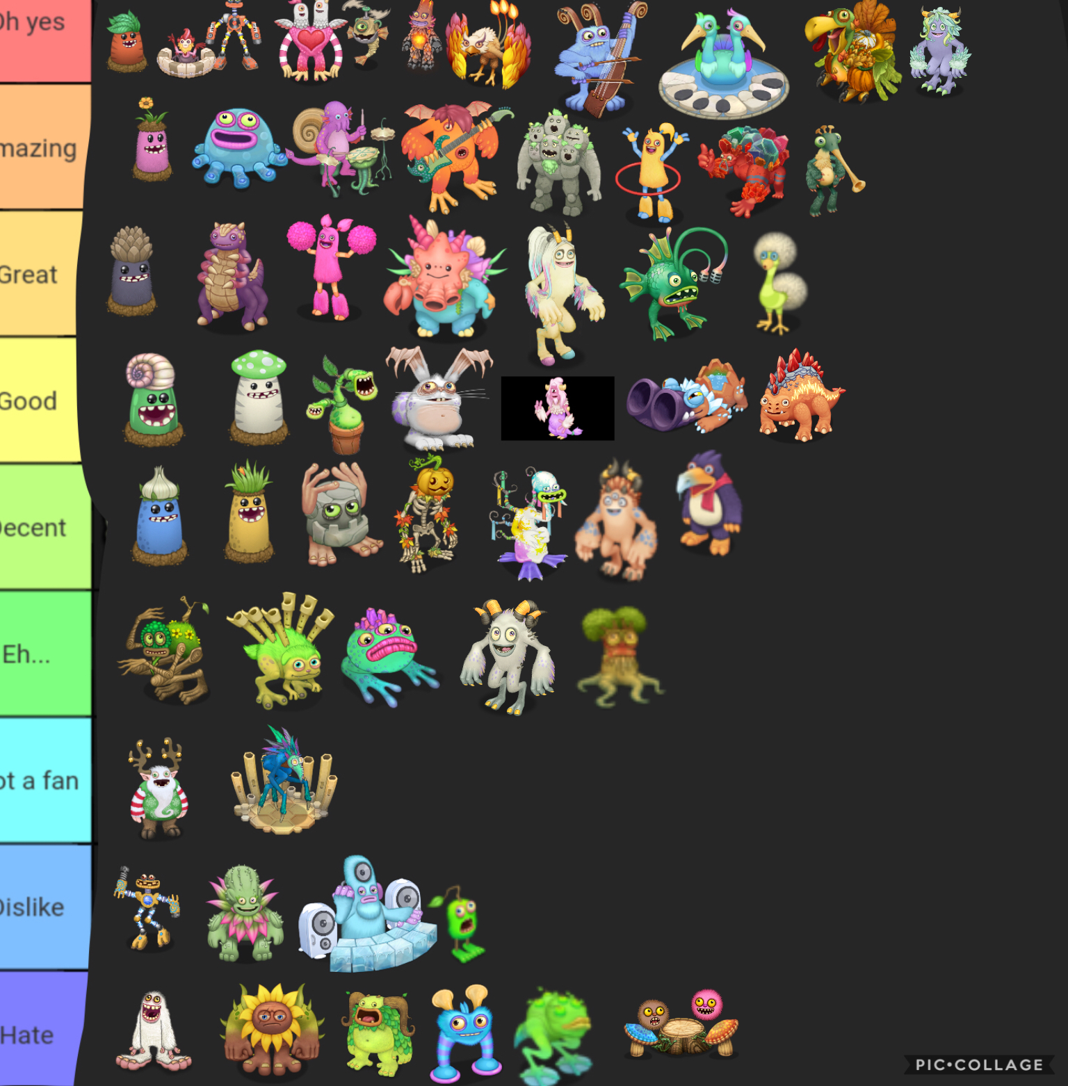 My singing tier list