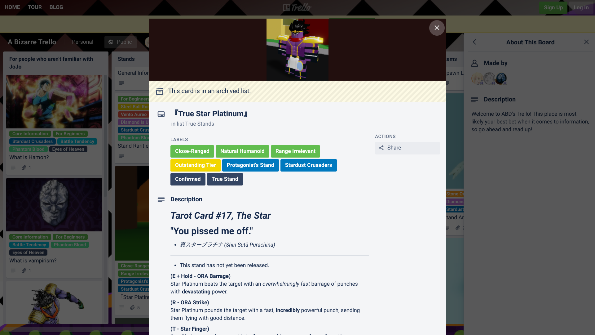 The Thought Of True Star Platinum Fandom - trello application system roblox