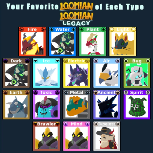 Ieaturface on X: Just decided on a whim to figure out my favorites for  each type in Loomian Legacy  / X