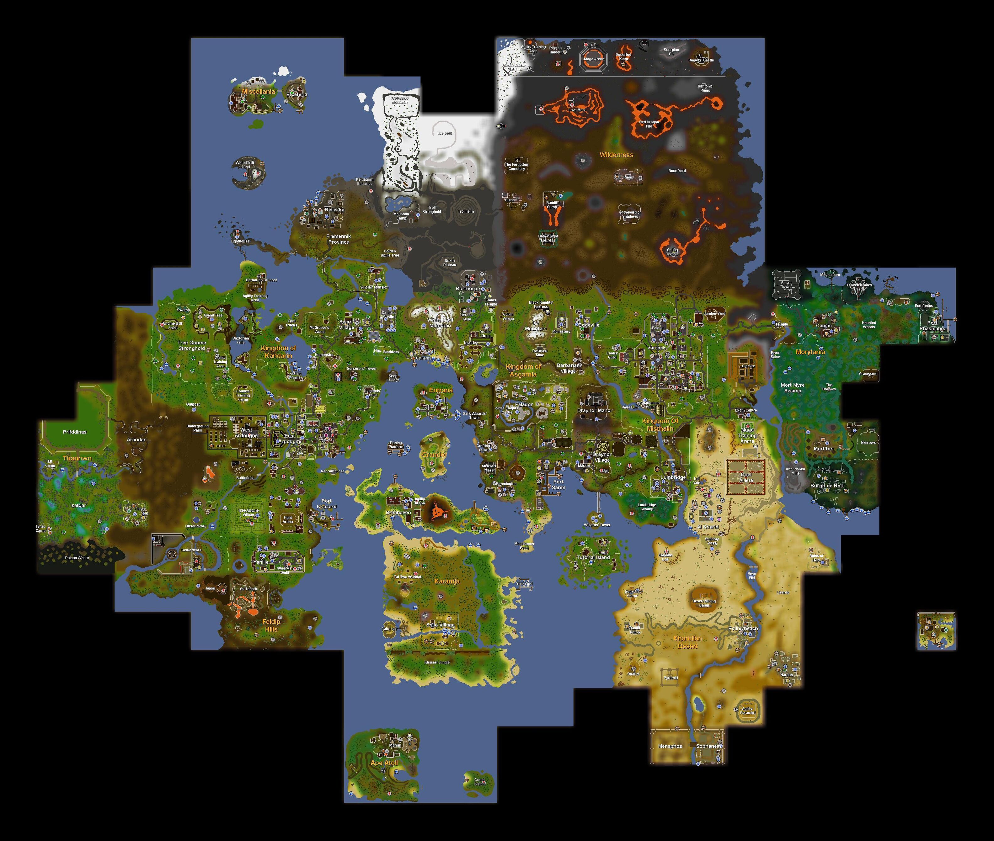 The RuneScape World map. Click on a location to view the wiki article.