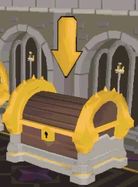 A monumental chest, with the arrow denoting the player's chest.