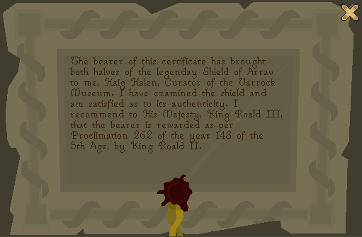 Shield of Arrav - Certificate.png