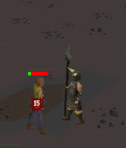 A player fighting using Guthan's warspear.