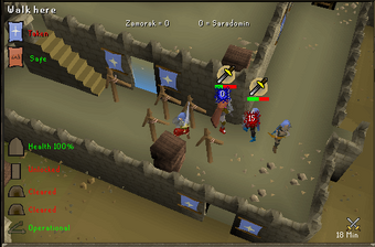 Player setting up barricades to slow down enemies trying to reach the flag.