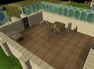 The Tithe Farm entrance. Players must take seeds from the table before entering.