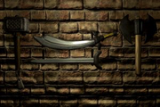 Artwork of some standard RuneScape weapons.