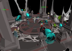 A group of players fighting a horde of Nylocas.