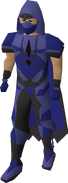 A player wearing the graceful outfit in dark blue from the Brimhaven Agility Arena.