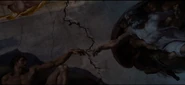 The crack in the Sistine Chapel going between Adam and God