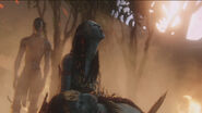 Neytiri horrified by her father's death after Hometree is bombed.
