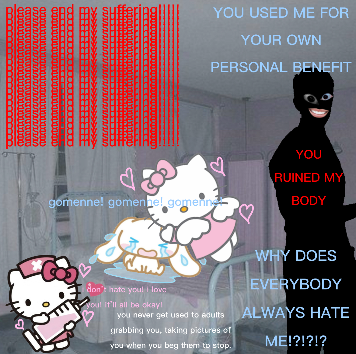 I finally persuaded myself to post this. Please Don't make fun of me  because i used hello kitty. : r/traumacore