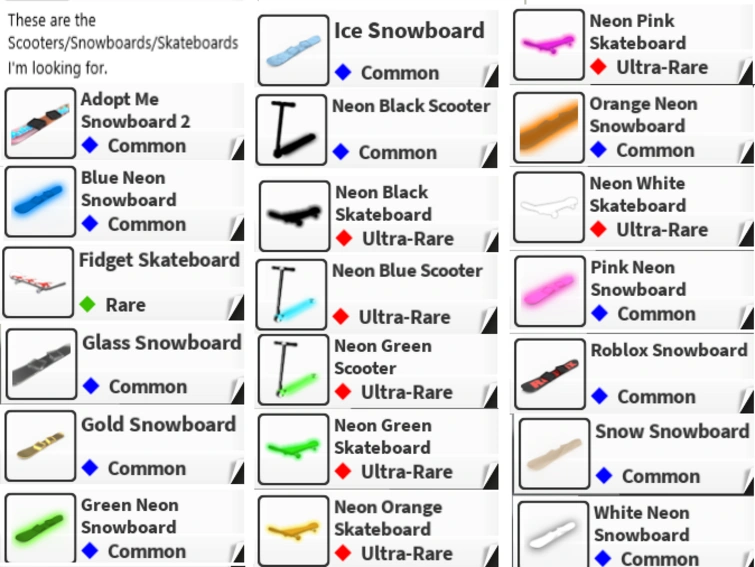 TRADING EGGS/BOXES FOR ANY SCOOTER/SNOWBOARD/SKATEBOARD. (I did a list