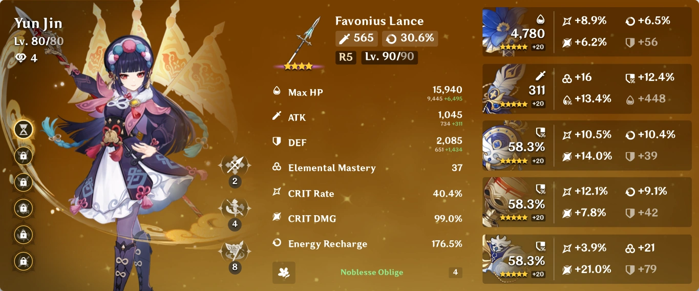 I kept getting def nobless artifacts so I built my yunjin ) What are