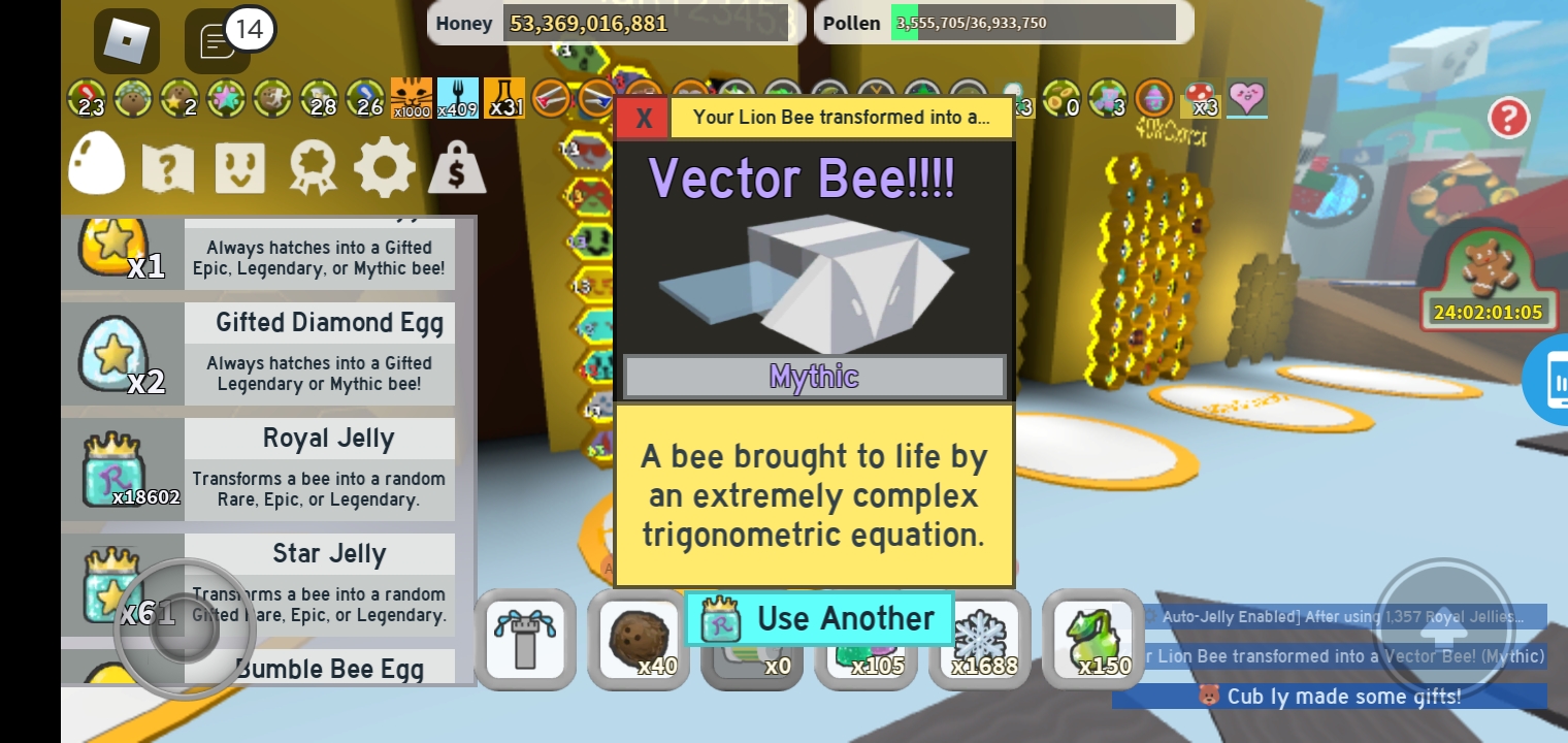 MY FIRST MYTHICAL BEE *VECTOR BEE*!! FREE 500 TICKET?! Bee Swarm Simulator  