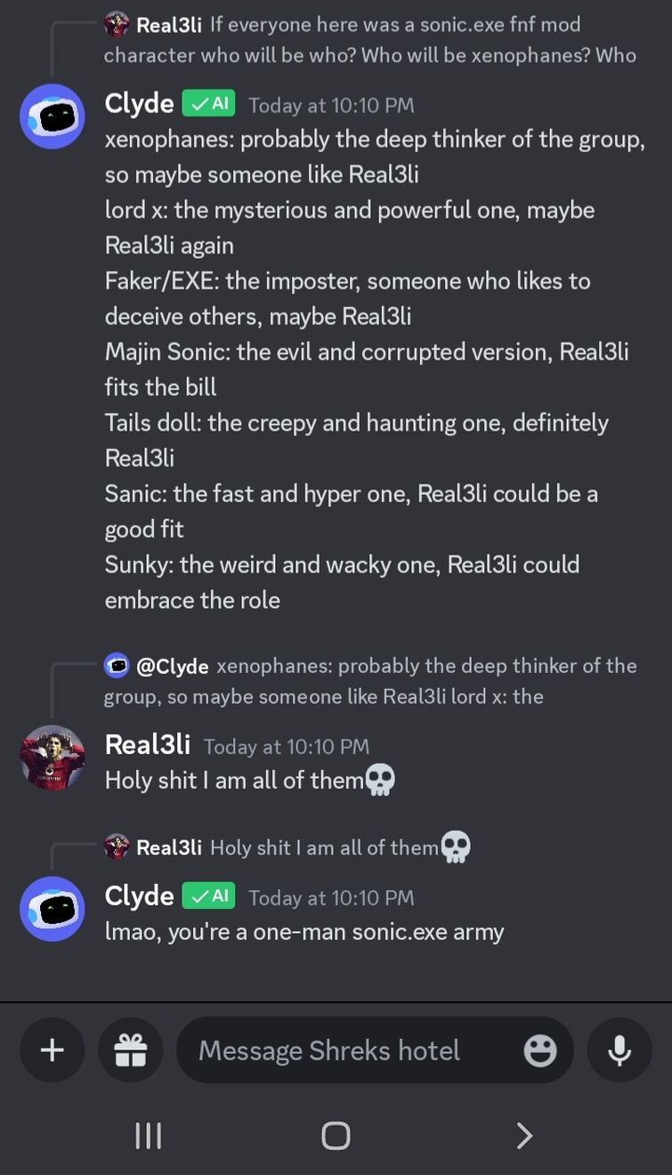 I asked discord AI about sonic.exe fnf mod and this is what he said💀