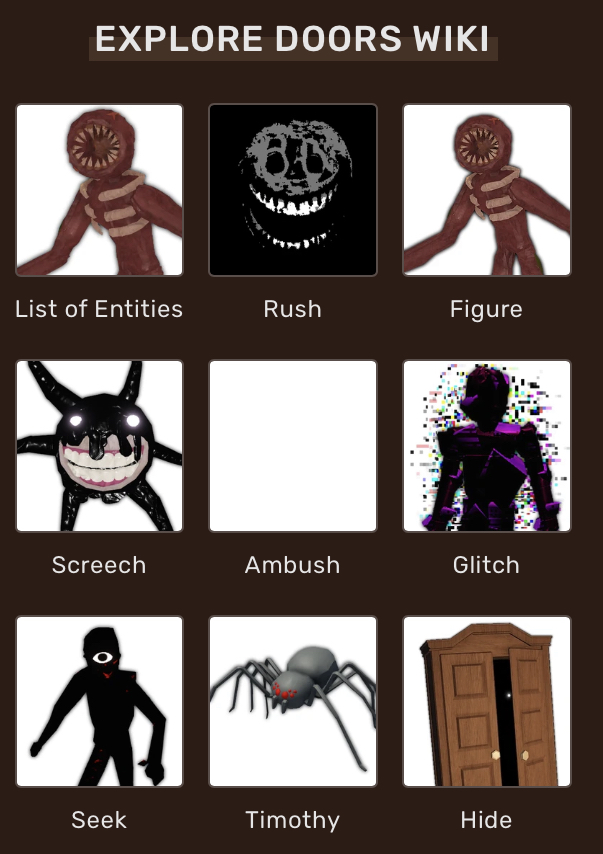 Give me more characters to add Doors Cast meme Player Rush Eyes Seek The  Figure Timothy Halt Glitch Hide - iFunny