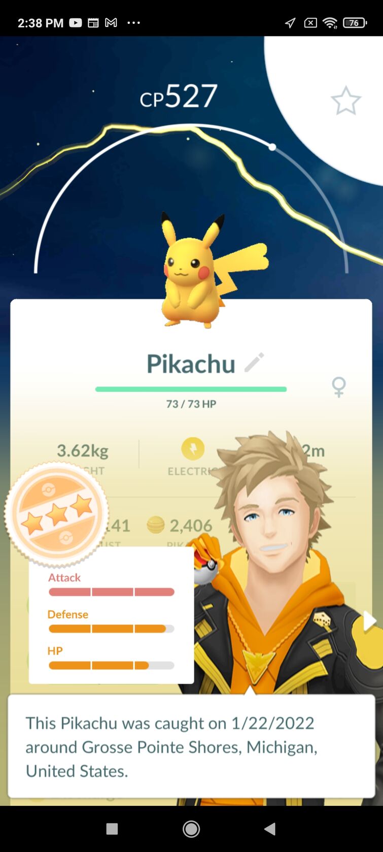 Old screenshot of me encountering my shiny Pikachu in leaf green