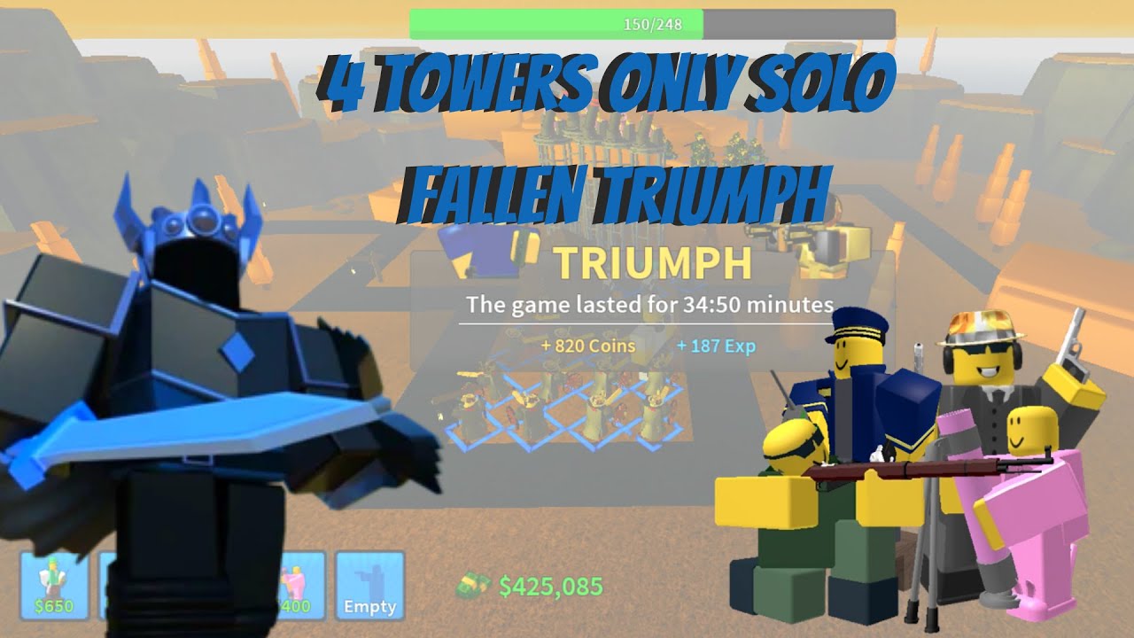 4 Towers Only Solo Fallen Triumph Without Losing More Than 100 Hp Fandom - youtube roblox tower battles triumph solo