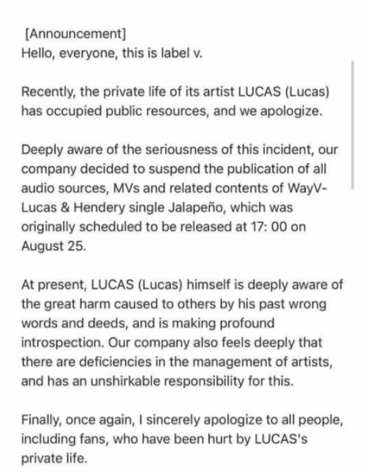 Why Did LUCAS Leave NCT? He Apologized For 'Wrong' & 'Irresponsible'  Behavior
