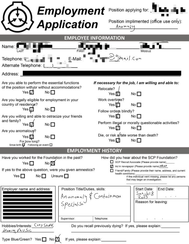 I finished my job application for the scp foundation Fandom