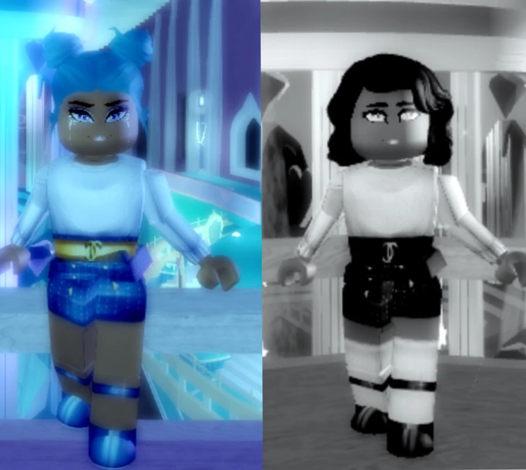 Everything is blue her pills her hands her jeans everything is grey