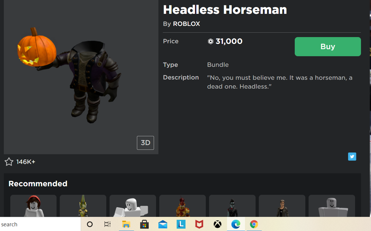 BUYING HEADLESS HORSEMAN (31K ROBUX) 