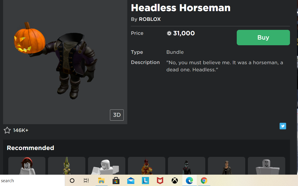 BUYING HEADLESS HORSEMAN. (31K ROBUX) 