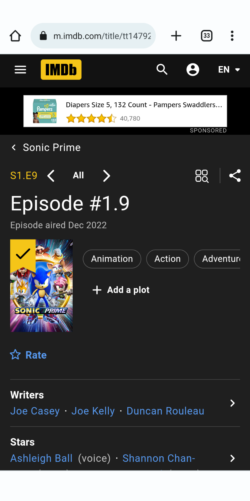 Sonic Prime editing error on IMDb