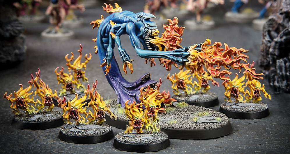 Флеймер. Exalted Flamer of Tzeentch. Flamers of Tzeentch. Демоны Тзинча вархаммер. Brimstone Horrors of Tzeentch.