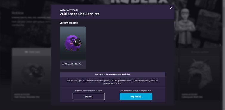 Roblox to get monthly free items through Prime Gaming