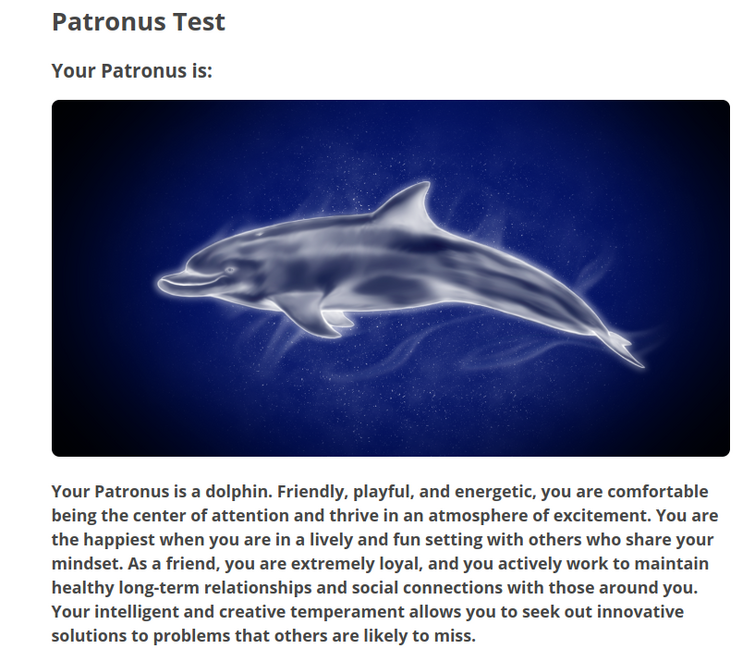 Take Pottermore's Patronus quiz and find out if you're a dolphin