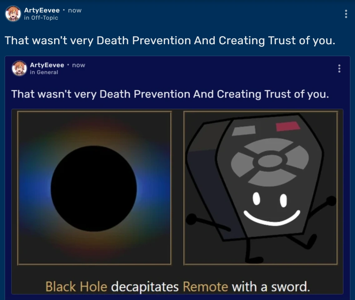 That wasn't very Death Prevention And Creating Trust of you. Fandom