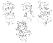 Rough sketches created by Himaruya of several characters, including 2p! Germany