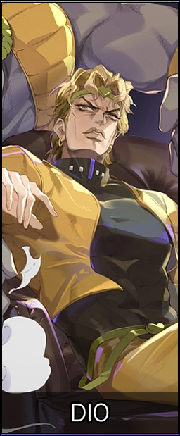 Dio Brando stands atop a rock and strikes a pose