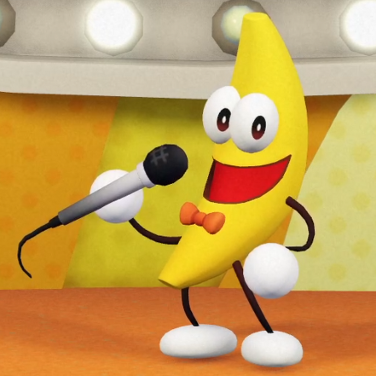 Video game character with a banana