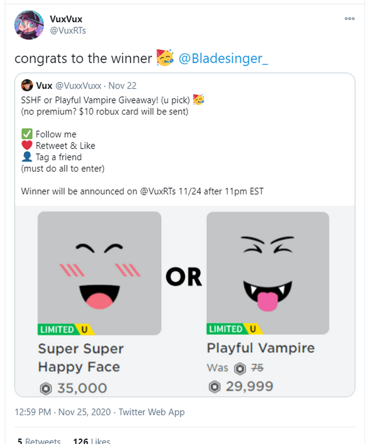 Super Super Happy Face & Playful Vampire Limited face Roblox