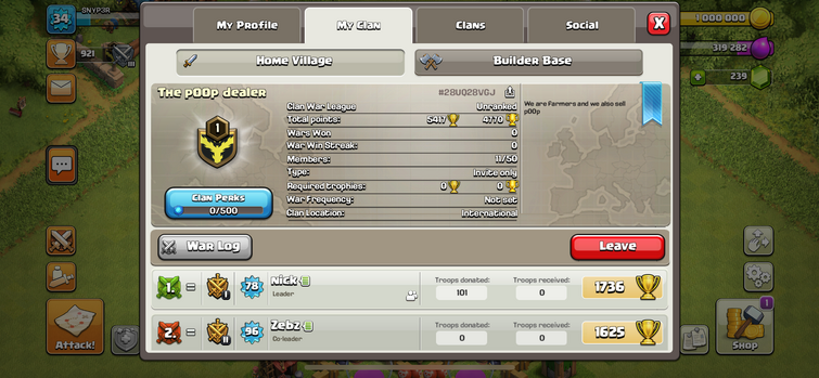 please join our clan (inactive and rushed bases get kicked by the leader) we need 4 players for war!