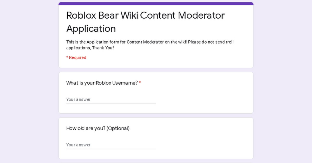 Content Moderator Application Fandom - roblox application form