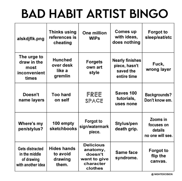 Bad artist bingo sheet fandom