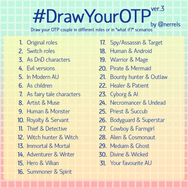 I found these rly cute one-month otp drawing prompts- which list should I  do for Febuary (solinh)?