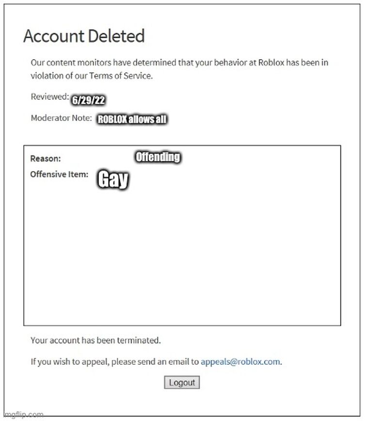 This is a real type of roblox account deletion - Imgflip