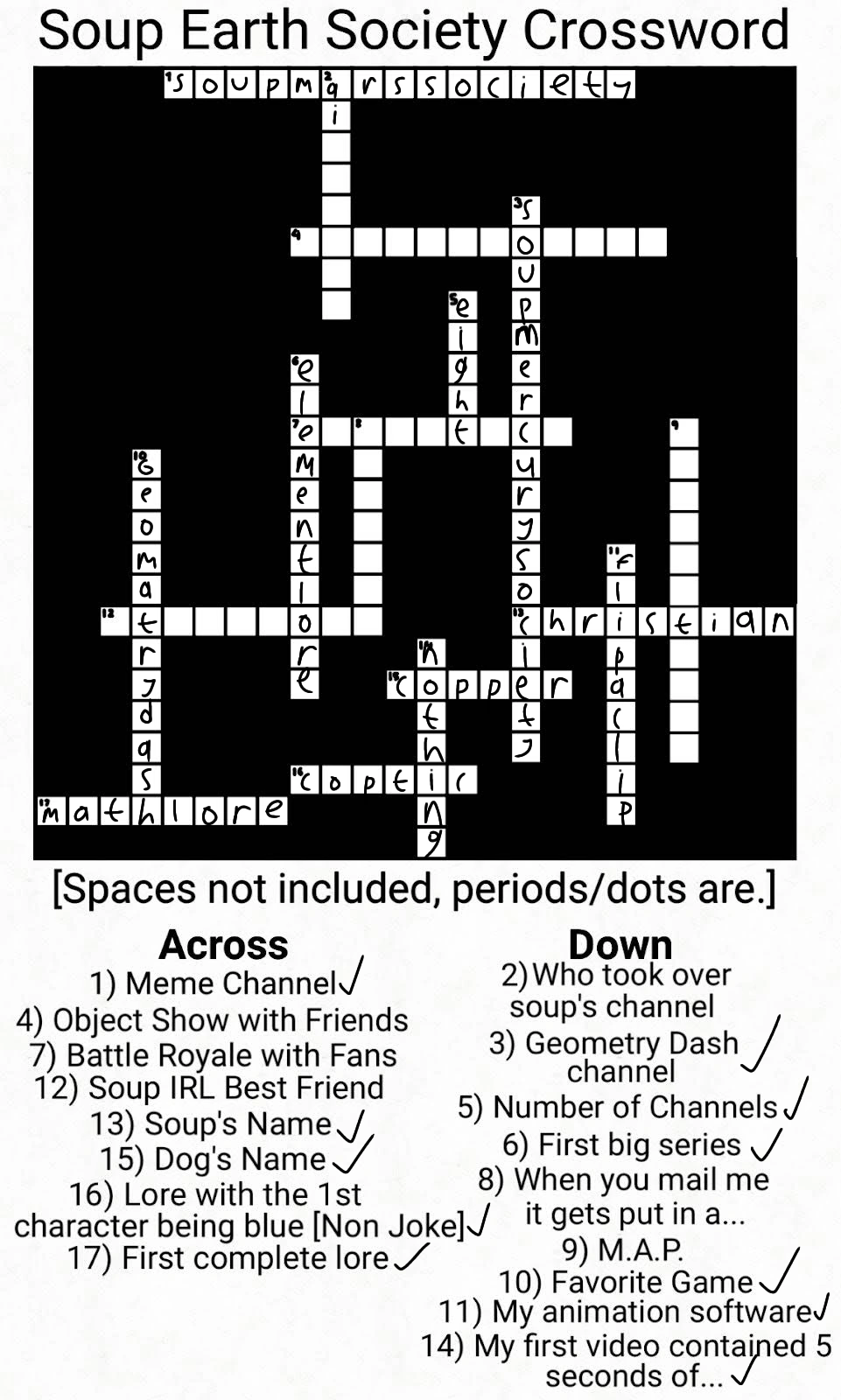 I was doing a crossword by Soup and this is my progress! Fandom