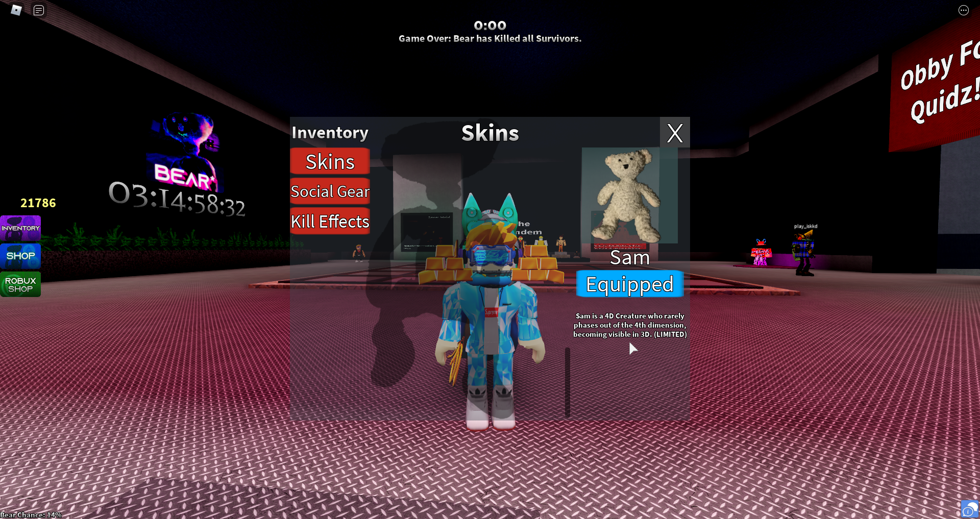 I Got Sam Nobody Cares Lol And Also I Got It A Long Time Before Lol Fandom - roblox bear game bob skin how to get robux pc