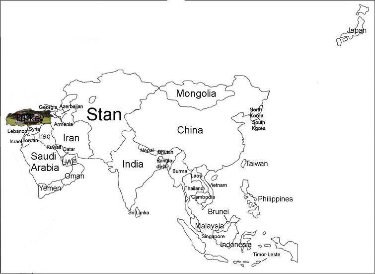 black and white map of asia