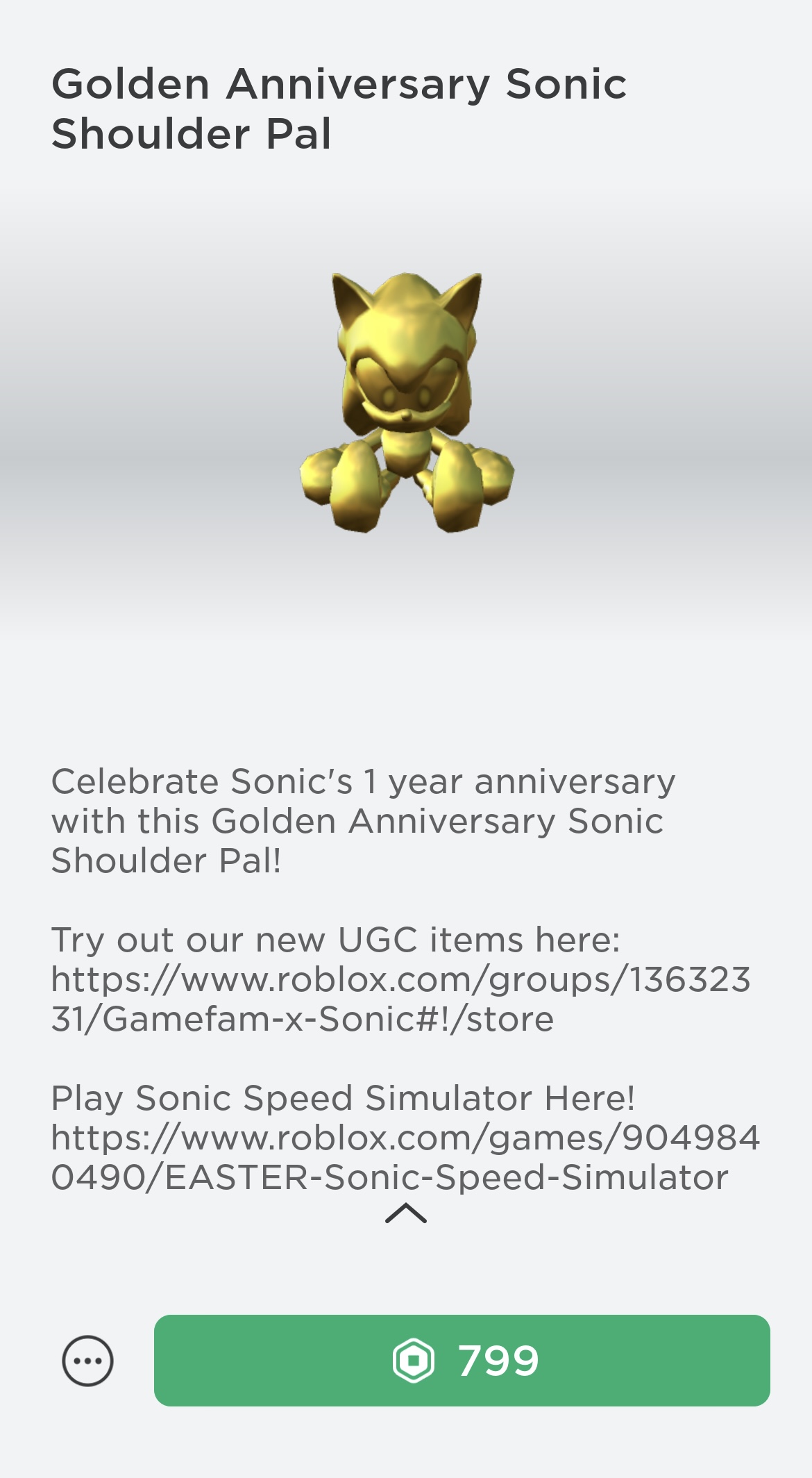 Limited Golden Anniversary Sonic plush on Roblox | Fandom