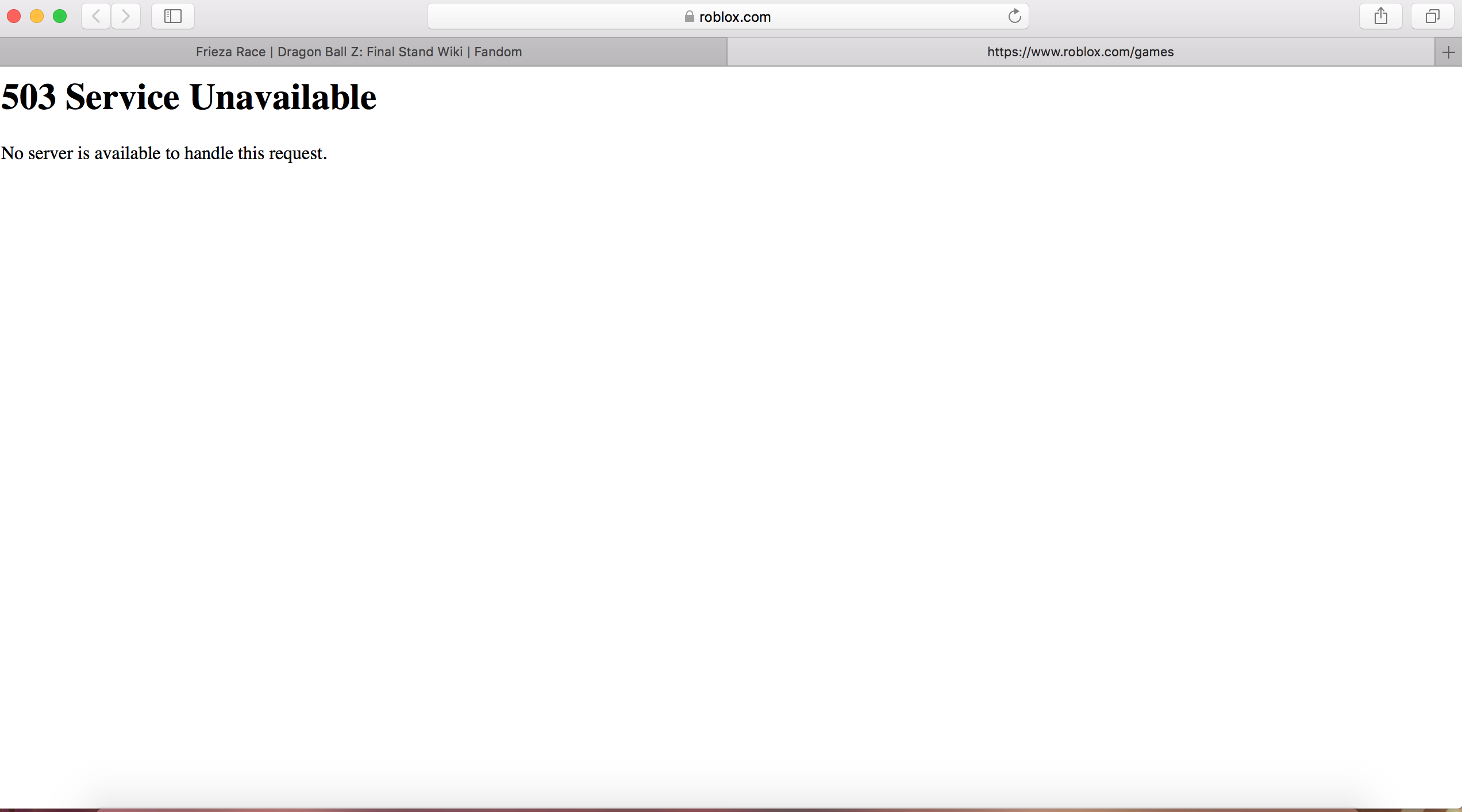 What Is Wrong With Roblox Fandom - 503 service unavailable roblox 2020