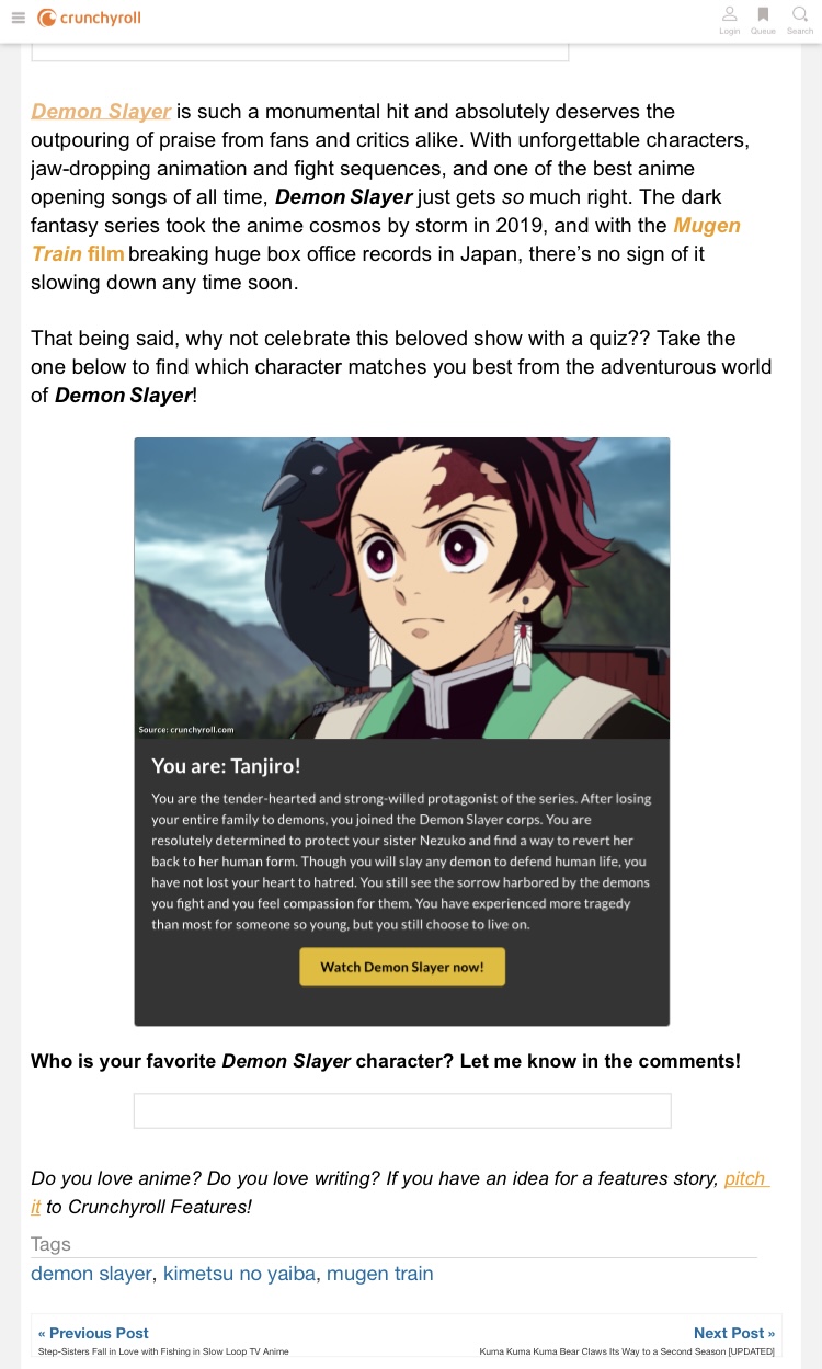 So, I took the “Which Demon Slayer Character Are You?” Quiz and here's what  the results were