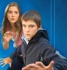 Amy and Dan on the back cover of The Maze of Bones