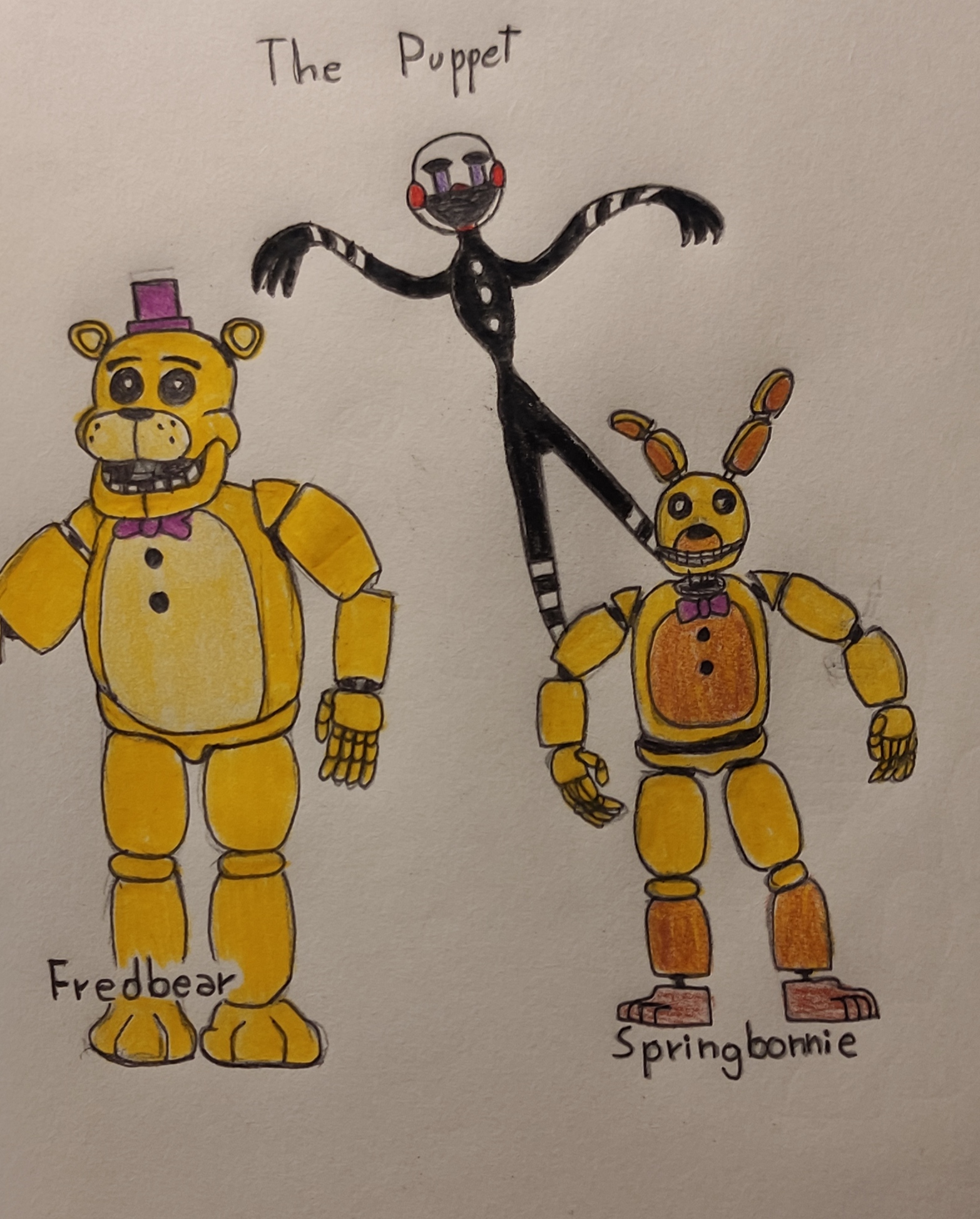 Showcasing Fredbear, Spring Bonnie and Marionette in Fredbears
