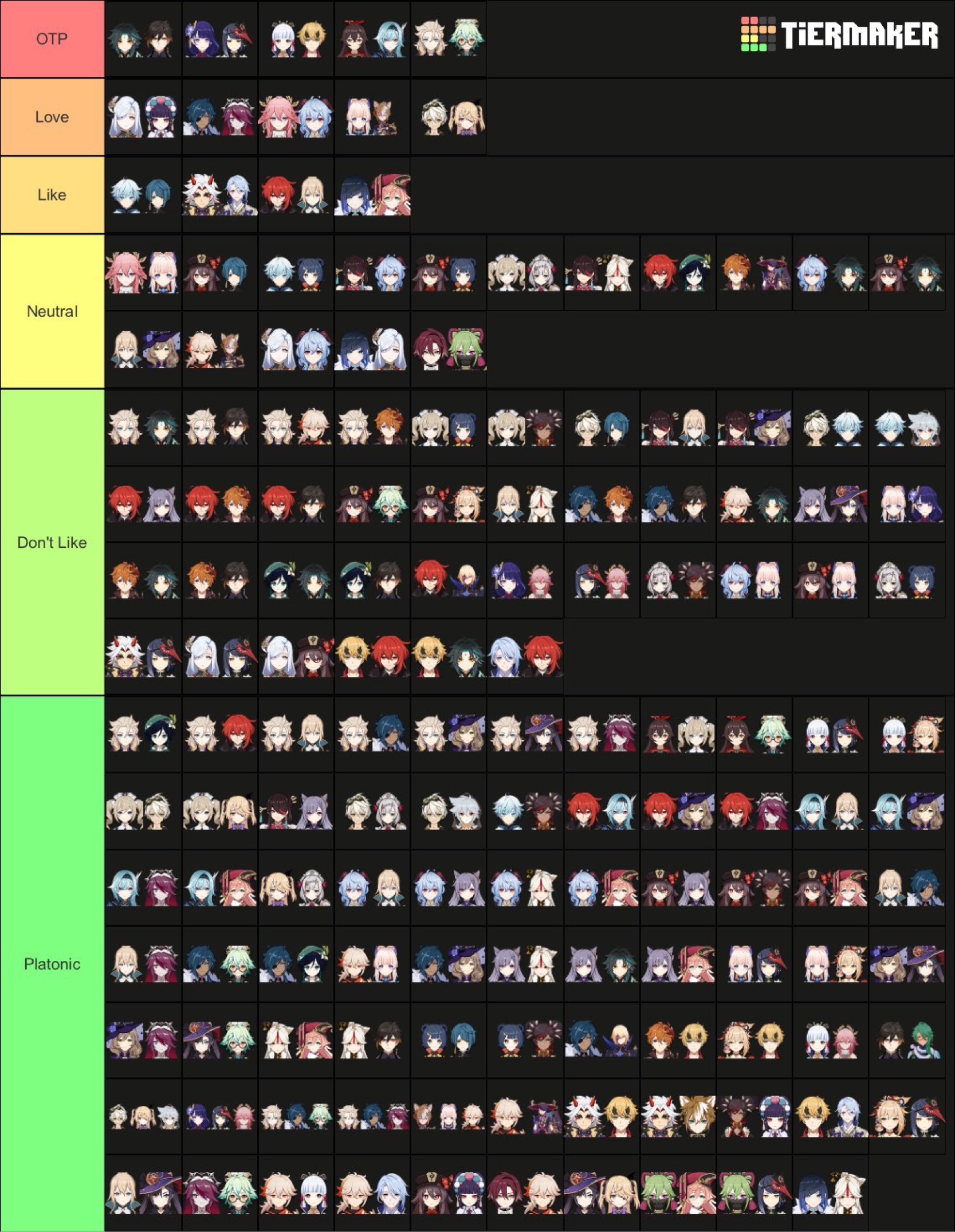 Genshin ship tier list (pls don't start ship war respect others